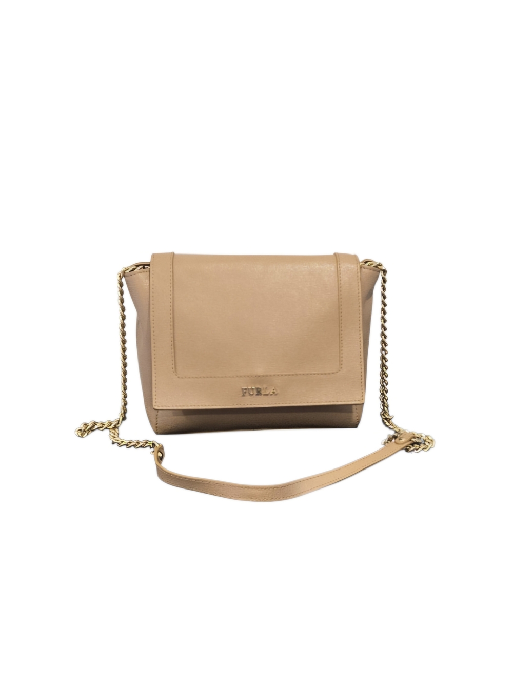 Furla Beige Saffiano Leather Chain Shoulder/Crossbody Bag
